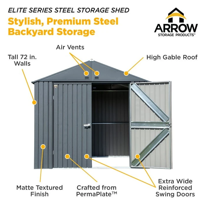Arrow Elite Steel Storage Shed, 8x6, Anthracite 8 Arrow Elite Steel Storage Shed, 8x6, Anthracite - Image 6