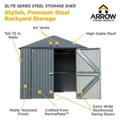 Arrow Elite Steel Storage Shed, 10x8, Anthracite -Shelterlogic 01 eliteseries arrow infographic pp 2000x2000 0420 2