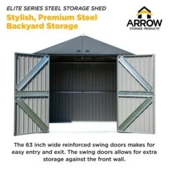 Arrow Elite Steel Storage Shed, 10x8, Anthracite -Shelterlogic 06 eliteseries arrow infographic pp 2000x2000 0420 1