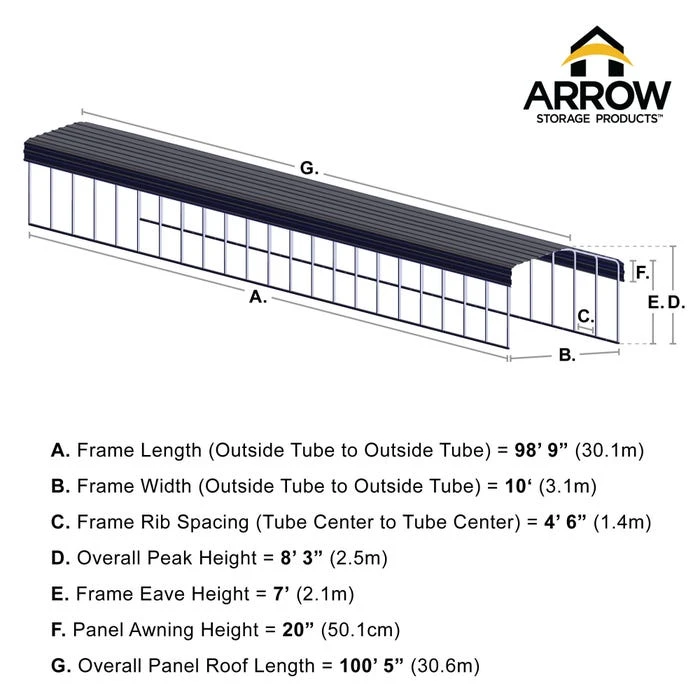 Arrow Carport, 10 Ft. X 100 Ft. X 7 Ft. Eggshell 4 Arrow Carport, 10 Ft. X 100 Ft. X 7 Ft. Eggshell - Image 2