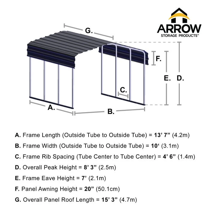 Arrow Carport, 10 Ft. X 15 Ft. X 7 Ft. Eggshell 3 Arrow Carport, 10 Ft. X 15 Ft. X 7 Ft. Eggshell