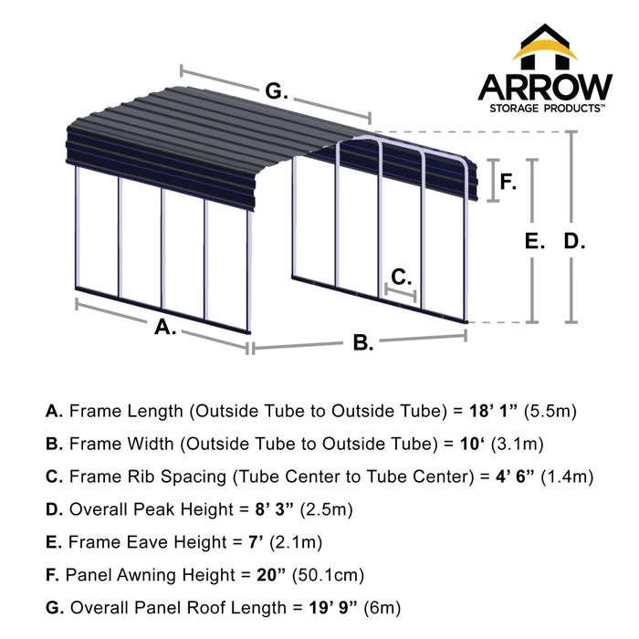 Arrow Carport, 10 Ft. X 20 Ft. X 7 Ft. Eggshell 4 Arrow Carport, 10 Ft. X 20 Ft. X 7 Ft. Eggshell - Image 2