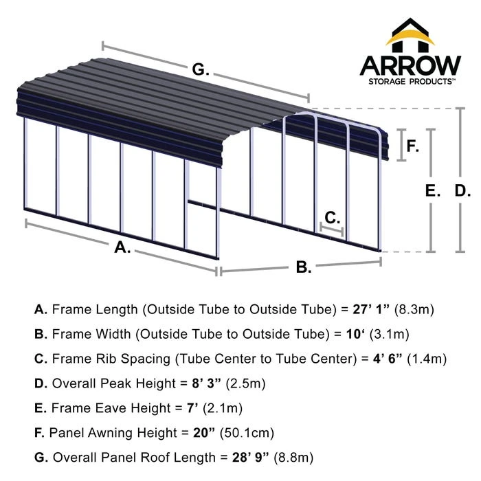 Arrow Carport, 10 Ft. X 29 Ft. X 7 Ft. Eggshell 4 Arrow Carport, 10 Ft. X 29 Ft. X 7 Ft. Eggshell - Image 2