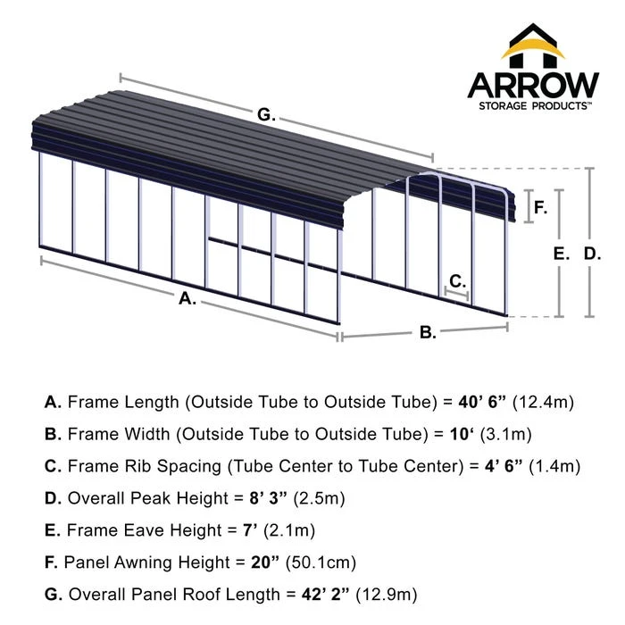 Arrow Carport, 10 Ft. X 42 Ft. X 7 Ft. Eggshell 4 Arrow Carport, 10 Ft. X 42 Ft. X 7 Ft. Eggshell - Image 2
