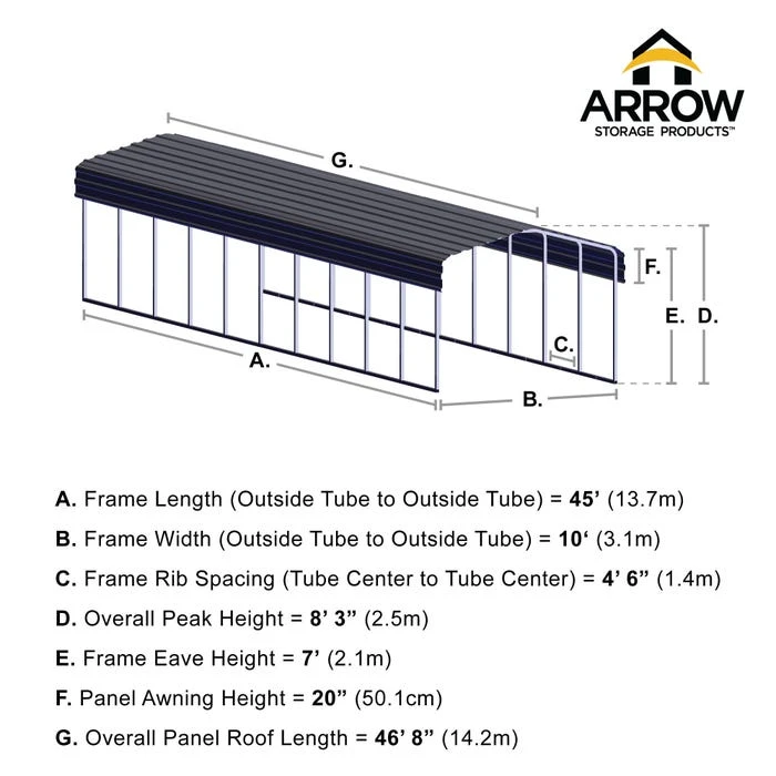 Arrow Carport, 10 Ft. X 47 Ft. X 7 Ft. Eggshell 4 Arrow Carport, 10 Ft. X 47 Ft. X 7 Ft. Eggshell - Image 2