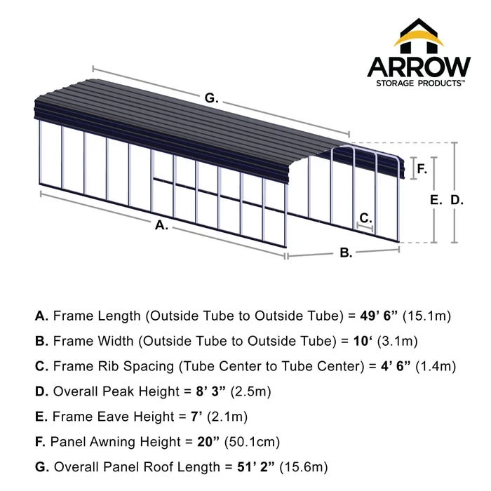 Arrow Carport, 10 Ft. X 51 Ft. X 7 Ft. Eggshell 4 Arrow Carport, 10 Ft. X 51 Ft. X 7 Ft. Eggshell - Image 2
