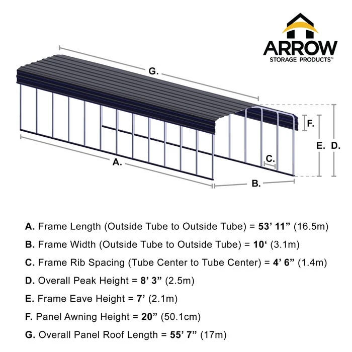 Arrow Carport, 10 Ft. X 56 Ft. X 7 Ft. Eggshell 4 Arrow Carport, 10 Ft. X 56 Ft. X 7 Ft. Eggshell - Image 2