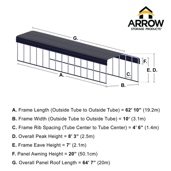 Arrow Carport, 10 Ft. X 65 Ft. X 7 Ft. Charcoal 4 Arrow Carport, 10 Ft. X 65 Ft. X 7 Ft. Charcoal - Image 2