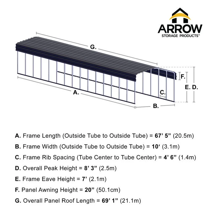 Arrow Carport, 10 Ft. X 69 Ft. X 7 Ft. Eggshell 4 Arrow Carport, 10 Ft. X 69 Ft. X 7 Ft. Eggshell - Image 2