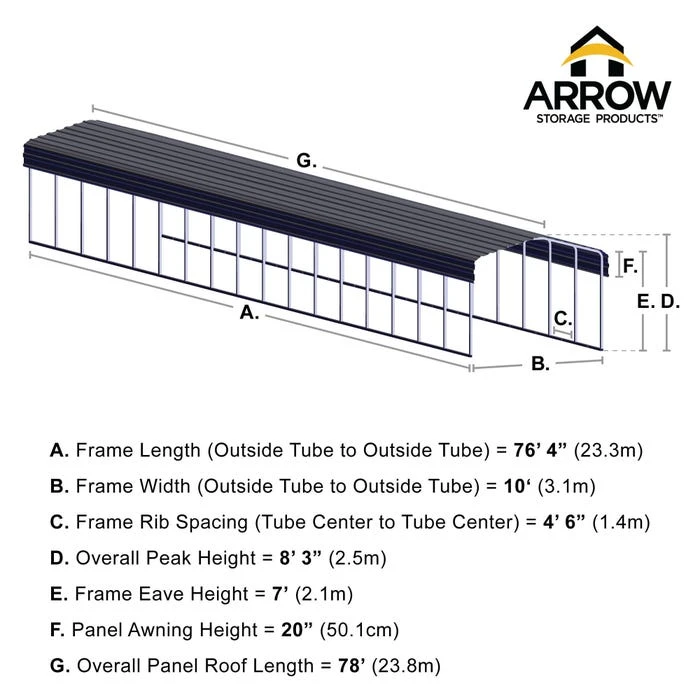 Arrow Carport, 10 Ft. X 78 Ft. X 7 Ft. Eggshell 4 Arrow Carport, 10 Ft. X 78 Ft. X 7 Ft. Eggshell - Image 2
