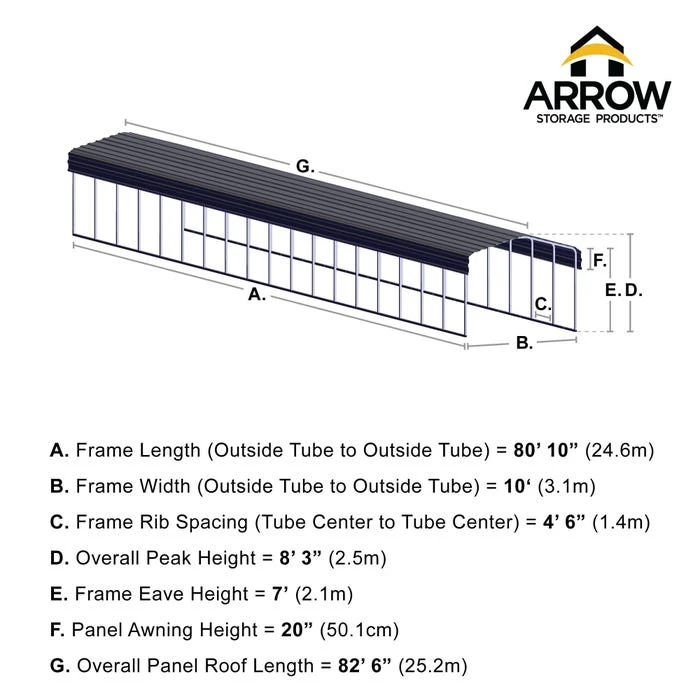 Arrow Carport, 10 Ft. X 82 Ft. X 7 Ft. Charcoal 4 Arrow Carport, 10 Ft. X 82 Ft. X 7 Ft. Charcoal - Image 2