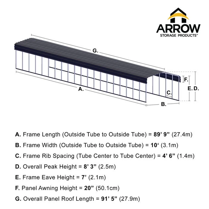 Arrow Carport, 10 Ft. X 91 Ft. X 7 Ft. Eggshell 4 Arrow Carport, 10 Ft. X 91 Ft. X 7 Ft. Eggshell - Image 2