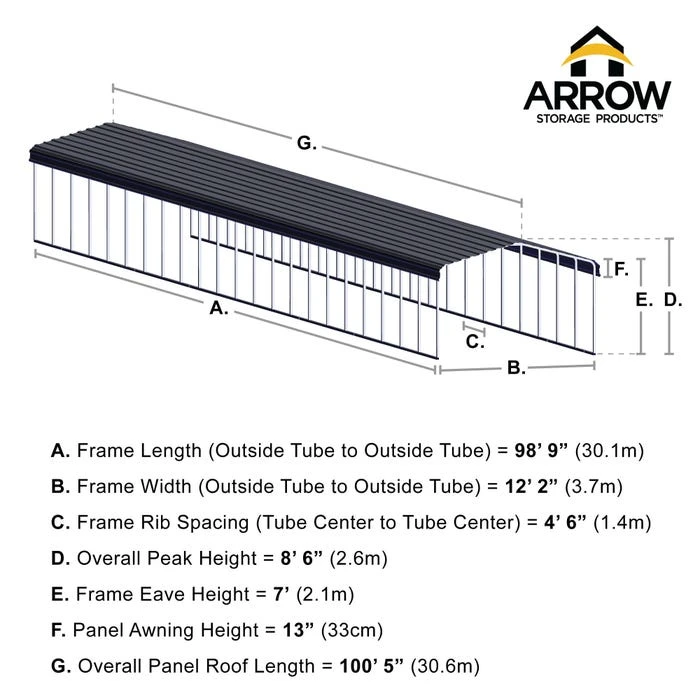 Arrow Carport, 12 Ft. X 100 Ft. X 7 Ft. Eggshell 5 Arrow Carport, 12 Ft. X 100 Ft. X 7 Ft. Eggshell - Image 3