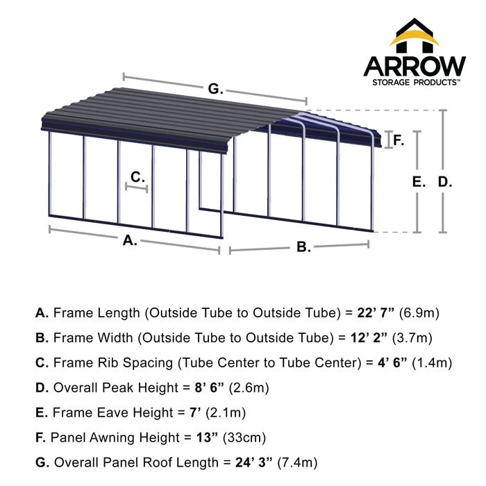 Arrow Carport, 12 Ft. X 24 Ft. X 7 Ft. Charcoal 5 Arrow Carport, 12 Ft. X 24 Ft. X 7 Ft. Charcoal - Image 3