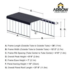 Arrow Carport, 12 Ft. X 38 Ft. X 7 Ft. Charcoal -Shelterlogic 12x38 arrowcarport infographic pp 2000x2000 1119 1