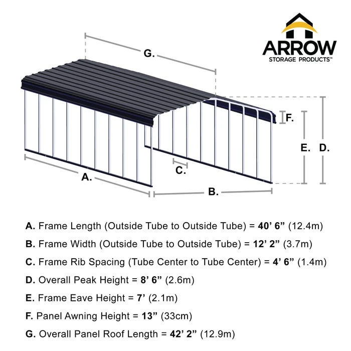 Arrow Carport, 12 Ft. X 42 Ft. X 7 Ft. Eggshell 5 Arrow Carport, 12 Ft. X 42 Ft. X 7 Ft. Eggshell - Image 3