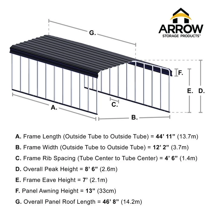 Arrow Carport, 12 Ft. X 47 Ft. X 7 Ft. Eggshell 5 Arrow Carport, 12 Ft. X 47 Ft. X 7 Ft. Eggshell - Image 3