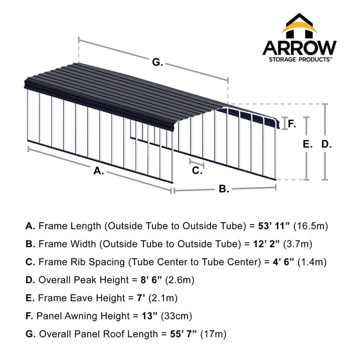 Arrow Carport, 12 Ft. X 56 Ft. X 7 Ft. Charcoal 5 Arrow Carport, 12 Ft. X 56 Ft. X 7 Ft. Charcoal - Image 3