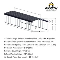 Arrow Carport, 12 Ft. X 69 Ft. X 7 Ft. Eggshell -Shelterlogic 12x69 arrowcarport infographic pp 2000x2000 1119 1 1