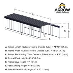 Arrow Carport, 12 Ft. X 74 Ft. X 7 Ft. Eggshell 18 Arrow Carport, 12 Ft. X 74 Ft. X 7 Ft. Eggshell -Shelterlogic 12x74 arrowcarport infographic pp 2000x2000 1119 1