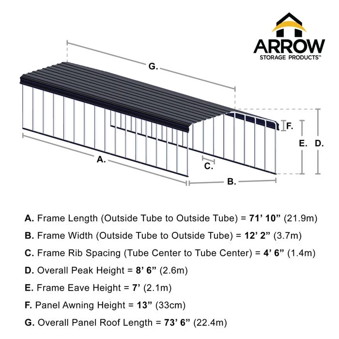 Arrow Carport, 12 Ft. X 74 Ft. X 7 Ft. Eggshell 5 Arrow Carport, 12 Ft. X 74 Ft. X 7 Ft. Eggshell - Image 3
