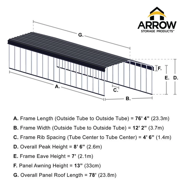 Arrow Carport, 12 Ft. X 78 Ft. X 7 Ft. Eggshell 5 Arrow Carport, 12 Ft. X 78 Ft. X 7 Ft. Eggshell - Image 3