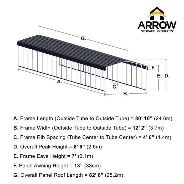 Arrow Carport, 12 Ft. X 82 Ft. X 7 Ft. Eggshell 5 Arrow Carport, 12 Ft. X 82 Ft. X 7 Ft. Eggshell - Image 3