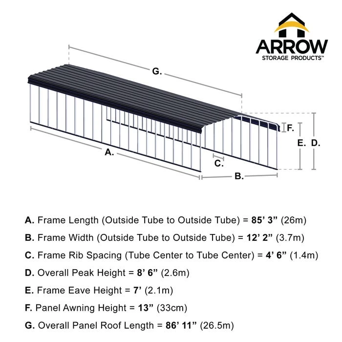 Arrow Carport, 12 Ft. X 87 Ft. X 7 Ft. Eggshell 5 Arrow Carport, 12 Ft. X 87 Ft. X 7 Ft. Eggshell - Image 3