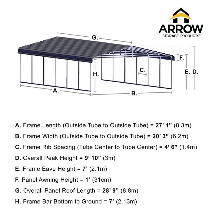 Arrow Carport, 20 Ft. X 29 Ft. X 7 Ft. Charcoal 4 Arrow Carport, 20 Ft. X 29 Ft. X 7 Ft. Charcoal - Image 2