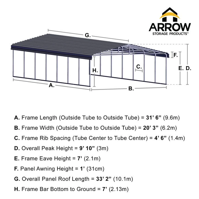 Arrow Carport, 20 Ft. X 29 Ft. X 7 Ft. Eggshell 4 Arrow Carport, 20 Ft. X 29 Ft. X 7 Ft. Eggshell - Image 2