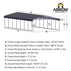 Arrow Carport, 20 Ft. X 33 Ft. X 7 Ft. Eggshell 21 Arrow Carport, 20 Ft. X 33 Ft. X 7 Ft. Eggshell -Shelterlogic 20x33 arrowcarport infographic pp 2000x2000 1119 2 1