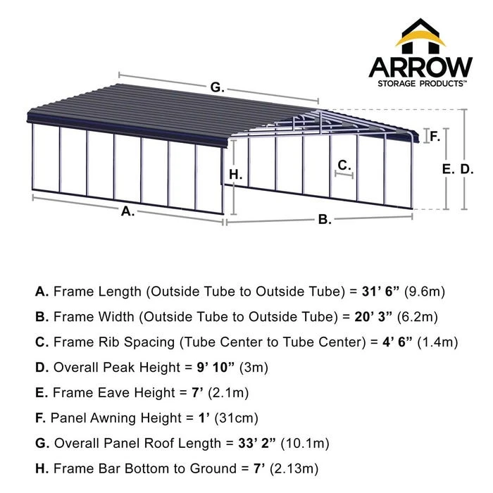 Arrow Carport, 20 Ft. X 33 Ft. X 7 Ft. Eggshell 12 Arrow Carport, 20 Ft. X 33 Ft. X 7 Ft. Eggshell - Image 10