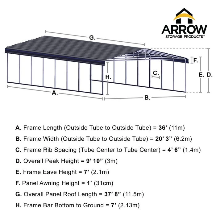 Arrow Carport, 20 Ft. X 38 Ft. X 7 Ft. Eggshell 4 Arrow Carport, 20 Ft. X 38 Ft. X 7 Ft. Eggshell - Image 2