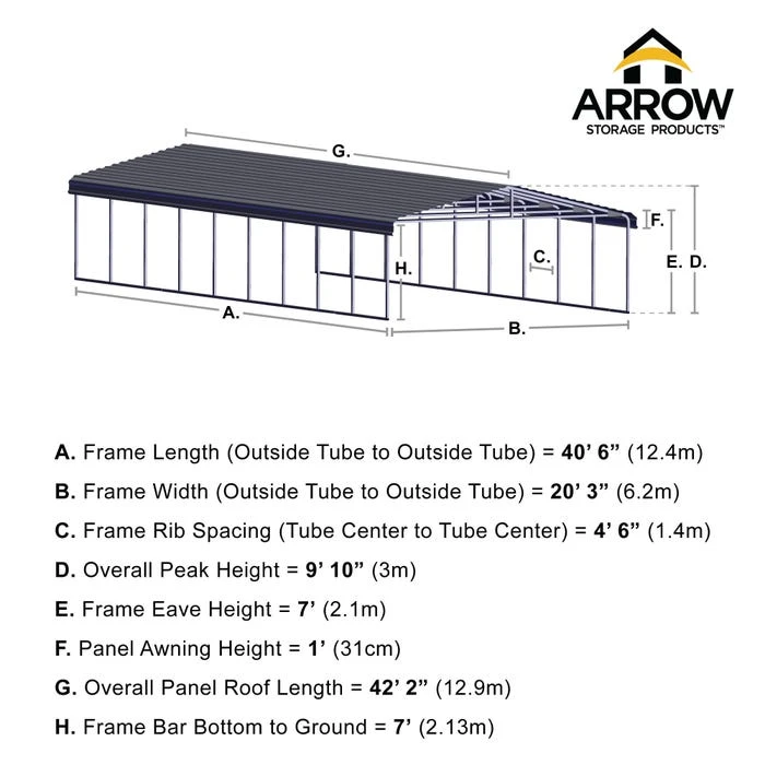 Arrow Carport, 20 Ft. X 42 Ft. X 7 Ft. Eggshell 4 Arrow Carport, 20 Ft. X 42 Ft. X 7 Ft. Eggshell - Image 2