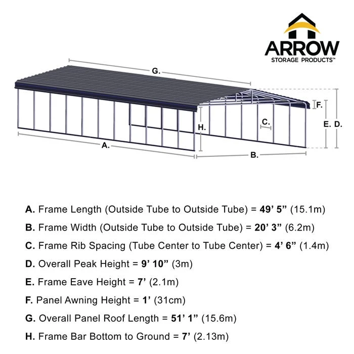 Arrow Carport, 20 Ft. X 51 Ft. X 7 Ft. Charcoal 12 Arrow Carport, 20 Ft. X 51 Ft. X 7 Ft. Charcoal - Image 10