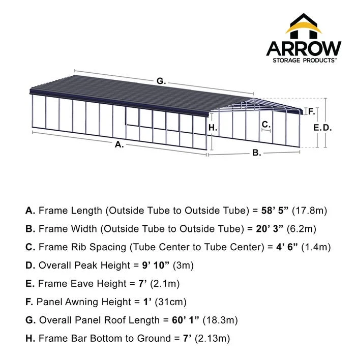 Arrow Carport, 20 Ft. X 60 Ft. X 7 Ft. Eggshell 4 Arrow Carport, 20 Ft. X 60 Ft. X 7 Ft. Eggshell - Image 2