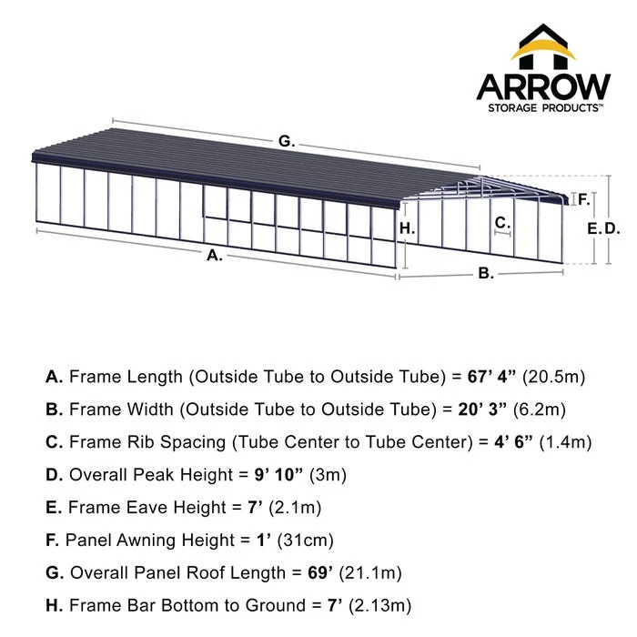 Arrow Carport, 20 Ft. X 69 Ft. X 7 Ft. Eggshell 4 Arrow Carport, 20 Ft. X 69 Ft. X 7 Ft. Eggshell - Image 2