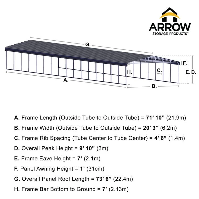 Arrow Carport, 20 Ft. X 74 Ft. X 7 Ft. Eggshell 4 Arrow Carport, 20 Ft. X 74 Ft. X 7 Ft. Eggshell - Image 2