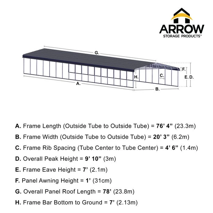 Arrow Carport, 20 Ft. X 78 Ft. X 7 Ft. Charcoal 4 Arrow Carport, 20 Ft. X 78 Ft. X 7 Ft. Charcoal - Image 2