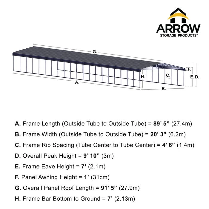 Arrow Carport, 20 Ft. X 91 Ft. X 7 Ft. Charcoal 4 Arrow Carport, 20 Ft. X 91 Ft. X 7 Ft. Charcoal - Image 2