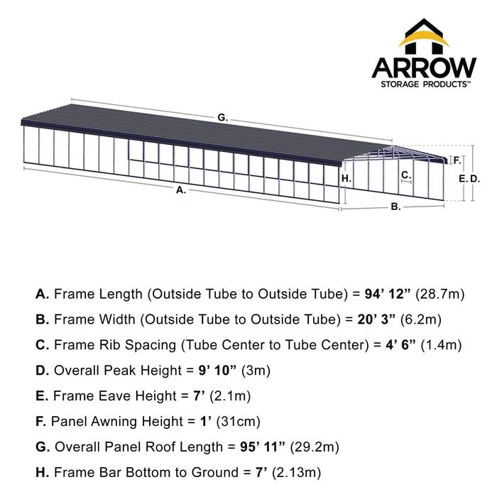 Arrow Carport, 20 Ft. X 96 Ft. X 7 Ft. Eggshell 4 Arrow Carport, 20 Ft. X 96 Ft. X 7 Ft. Eggshell - Image 2
