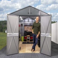 Arrow Select Steel Storage Shed, 10x8, Flute Grey 15 Arrow Select Steel Storage Shed, 10x8, Flute Grey -Shelterlogic 2 photoshoot arrowsheds 0822 1