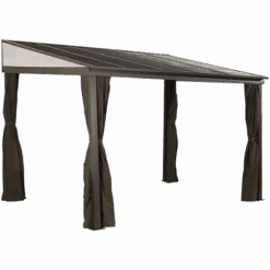 Portland Wall-Mounted Hardtop Gazebo, 10 Ft. X 12 Ft. Dark Brown