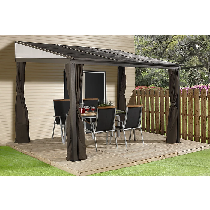 Portland Wall-Mounted Hardtop Gazebo, 10 Ft. X 12 Ft. Dark Brown 4 Portland Wall-Mounted Hardtop Gazebo, 10 Ft. X 12 Ft. Dark Brown - Image 2