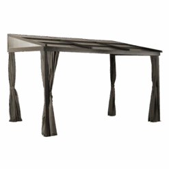 Budapest Wall-Mounted Hardtop Gazebo, 10 Ft. X 12 Ft. Dark Brown