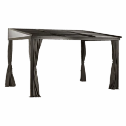 Francfort Wall-Mounted Hardtop Gazebo, 10 Ft. X 12 Ft. Dark Brown