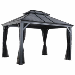 Mykonos II Double Roof Hardtop Gazebo, 12 Ft. X 14 Ft. Dark Gray