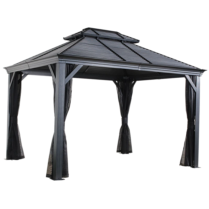 Mykonos II Double Roof Hardtop Gazebo, 12 Ft. X 14 Ft. Dark Gray 3 Mykonos II Double Roof Hardtop Gazebo, 12 Ft. X 14 Ft. Dark Gray