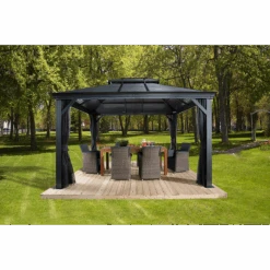 Mykonos II Double Roof Hardtop Gazebo, 12 Ft. X 14 Ft. Dark Gray 13 Mykonos II Double Roof Hardtop Gazebo, 12 Ft. X 14 Ft. Dark Gray -Shelterlogic 500 9165357 1