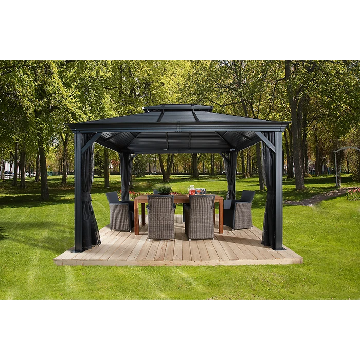 Mykonos II Double Roof Hardtop Gazebo, 12 Ft. X 14 Ft. Dark Gray 4 Mykonos II Double Roof Hardtop Gazebo, 12 Ft. X 14 Ft. Dark Gray - Image 2